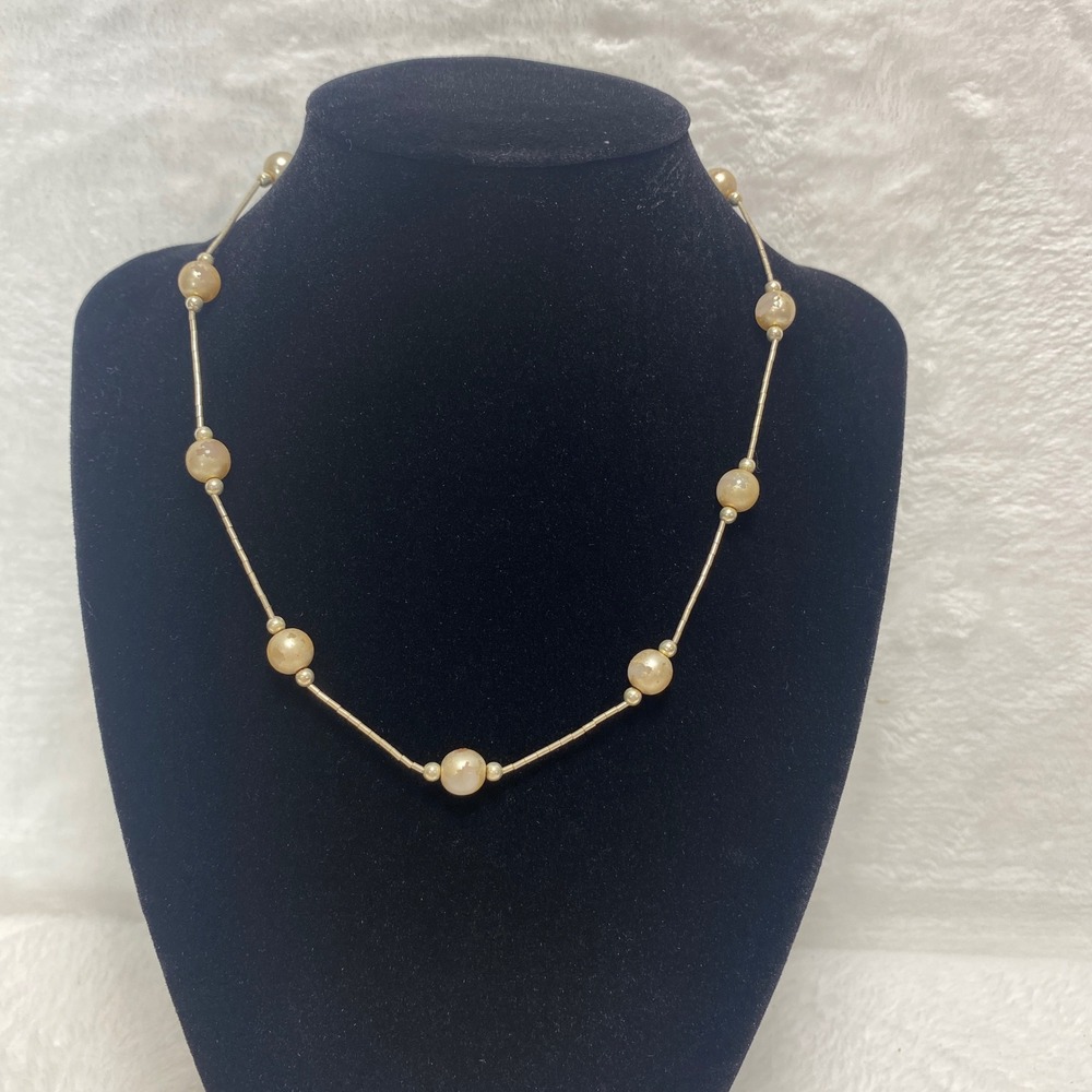 Sterling Silver Bead Necklace Cream Pearl Bead Ball Chain Necklace Feminine